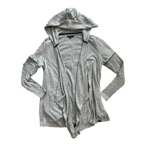 Koral Activewear by Ilana Kugel Gray Hooded Open Front Waterfall Cardigan L